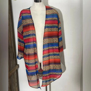 Grace & Emma serape animal print open front kimono cardigan boho western new med